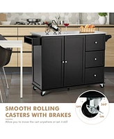 Costway Kitchen Island 2-Door Storage Cabinet Stainless Steel Top
