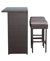 Costway Patio 3PCS Rattan Bar Table Stool Set Cushioned Chairs