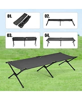 Gymax Folding Camping Cot & Bed Heavy-Duty for Adults Kids w/ Carrying Bag 300LBS Grey