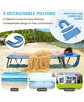 Costway Beach Chaise Lounge Chair with Face Hole Pillows & 5-Position Adjustable Backrest