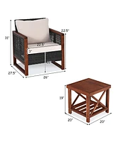 Gymax 3PCS Rattan Wicker Patio Conversation Set Outdoor Furniture Set w/ Cushion