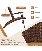Gymax 3PCS Rattan Patio Chair & Table Set Outdoor Furniture Set w/ Wooden Frame