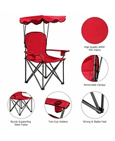 Gymax Folding Canopy Camping Chair Portable Beach Chair w/ Carrying Bag Blue