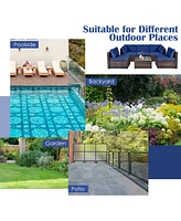 Gymax 6PCS Rattan Outdoor Sectional Sofa Set Patio Furniture Set w/ Navy Cushions