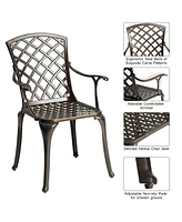 Costway Outdoor Cast Aluminum Arm Dining Chairs Set of 2 Patio Bistro Chairs