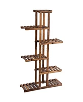 Costway 6 Tier 11 Pots Wooden Plant Flower Display Stand Wood Shelf