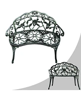 Costway Patio Garden Bench Chair Style Porch Cast Aluminum Outdoor Rose