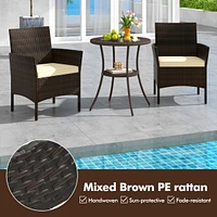 Round Rattan Wicker Coffee Table Glass Top Steel Frame Patio Furni