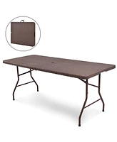 Costway 6' Folding Table Rattan Portable Indoor Outdoor Picnic Party Dining Camping