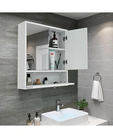 Costway Bathroom Cabinet Medicine Cabinet Double Mirror Door Wall Mount Storage Wood Shelf