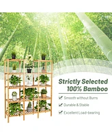 Costway Multifunctional Bamboo Shelf Flower Plant Stand Display Storage Rack Unit Closet