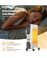 1500W Electric Oil Filled Radiator Space Heater 5.7 Fin Thermostat Room Radiant