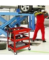 Costway Three Tray Rolling Tool Cart Mechanic Cabinet Storage ToolBox Organizer w/Drawer