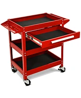 Costway Three Tray Rolling Tool Cart Mechanic Cabinet Storage ToolBox Organizer w/Drawer