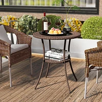 Gymax 25.5'' Pe Wicker Patio Bistro Table Round Coffee Table w/ Tempered Glass Top Outdoor