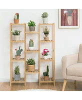 Costway Bamboo 11-Tier Plant Stand Utility Shelf Free Standing Storage Rack Pot Holder