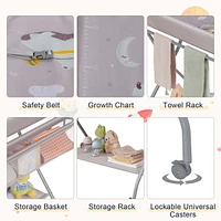 Costway Baby Changing Table Folding Diaper Changing Station w/ Safety Belt & Wheels