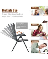 2PCS Patio Folding Dining Chairs Aluminum Adjustable Back