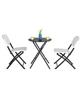 Costway 3PCS Patio Rattan Bistro Set Folding Table Chairs Garden Deck