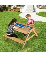 Costway 3 in 1 Kids Picnic Table Wooden Outdoor Water Sand Table w/ Play Boxes