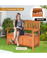 Costway 42'' Storage Bench Deck Box Solid Wood Seating Container Tools Toys