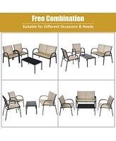 Costway 4 Pcs Patio Furniture Set Sofa Coffee Table Steel Frame Garden