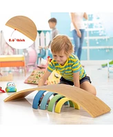 Costway Wooden Wobble Balance Board 35.5" Rocker Yoga Curvy Board Toy Kids Adult