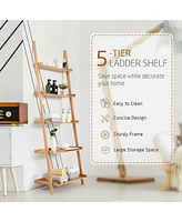Costway 5-Tier Ladder Shelf Bamboo Bookshelf Wall-Leaning Storage Display Plant Stand