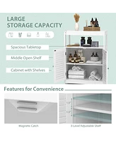 Costway Bathroom Floor Cabinet Free Standing Storage Organizer w/ Double Shutter Doors