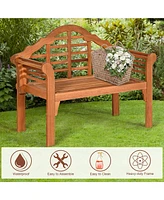Costway 49'' Outdoor Folding Bench Eucalyptus Wood Backrest Armrest