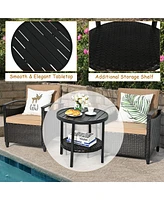 Costway 3PCS Patio Rattan Furniture Set Cushioned Sofa Storage Table W/ Shelf Garden