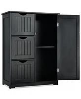 Costway Bathroom Floor Cabinet Side Storage with 3 Drawers and 1 Cupboard