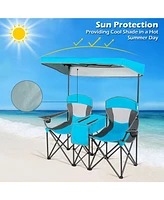 Costway Portable Folding Camping Canopy Chairs w/ Cup Holder Cooler