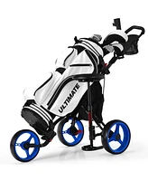 Costway Folding 3 Wheels Golf Push Cart W/Seat Scoreboard Adjustable Handle