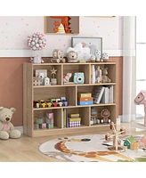 8 Cube 3-Tier Open Wooden Bookshelf Toy Storage Organizer with Anti-toppling Kits