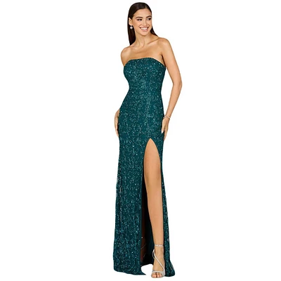 Lara Women's Beaded Strapless Dress with Slit