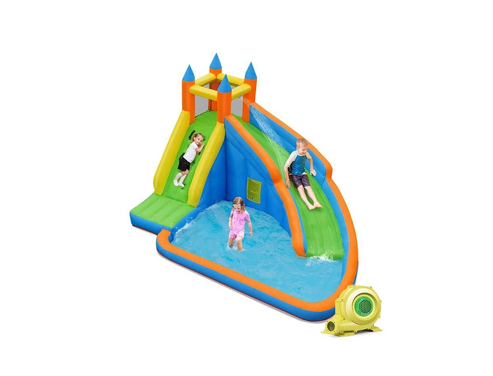 Slickblue Kids Inflatable Water Slide Bouncing House with Carrying Bag and 480W Blower