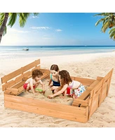 Slickblue Kids Wooden Sandbox with 2 Foldable Bench Seats