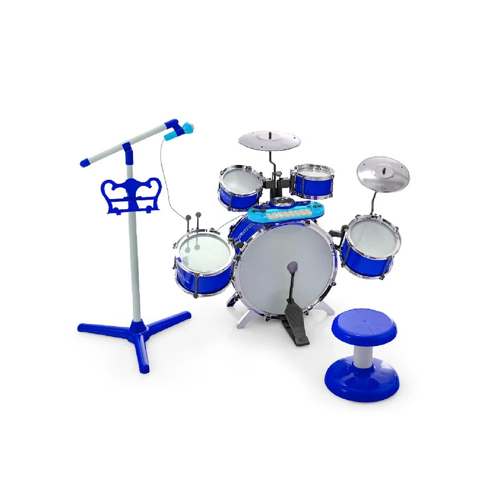 Slickblue Kids Jazz Drum Keyboard Set with Stool and Microphone Stand-Red