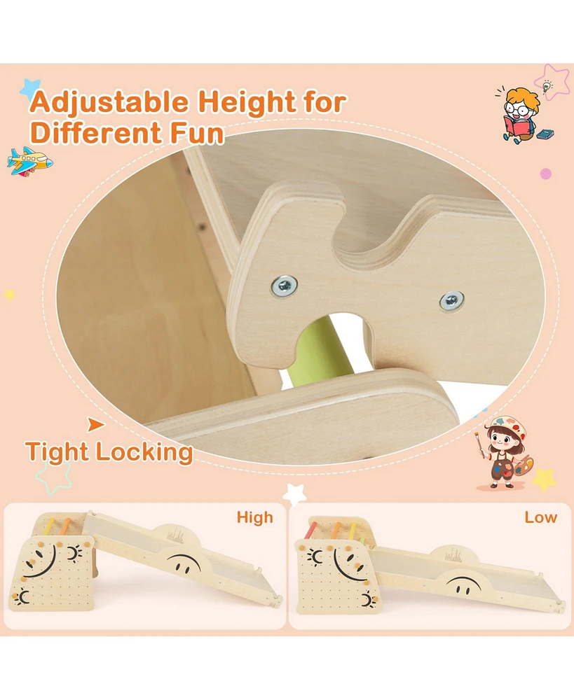 Slickblue Wooden Climbing Toy Triangle Climber Set with Seesaw-Multicolor