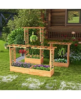 Costway 1 Pcs Raised Garden Bed with Trellis Hanging Roof Planter Box Drainage Holes for Patio