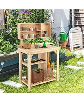 Garden Wooden Potting Table Workstation with Storage Shelf