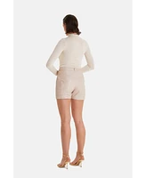 Furniq Uk Women's Leather Shorts, Beige