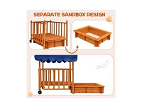 Slickblue Kids Outdoor Wooden Retractable Sandbox with Cover and Built-in Wheels-Natural