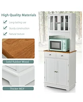 Sugift Kitchen Pantry Cabinet with Wood Top and Hutch