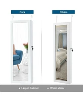 Door Mounted Lockable Mirrored Jewelry Cabinet with Led Lights