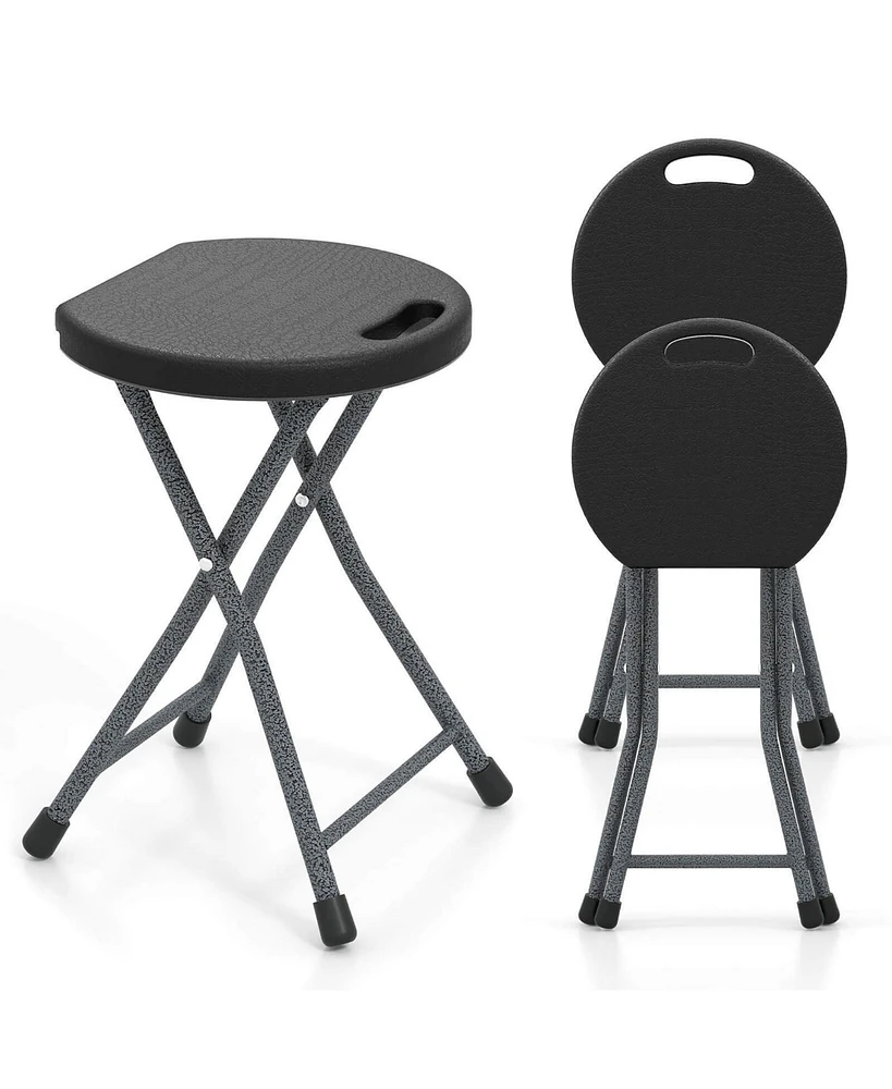 Gymax 3PCS 18''H Folding Stool Portable & Foldable Camping Chair w/ Built-in Handle