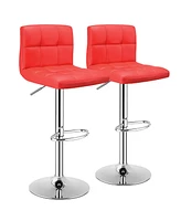 Costway Set of 2 Bar Stools Pu Leather Adjustable Barstool Low Back Swivel