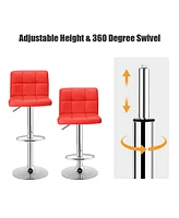 Costway Set of 2 Bar Stools Pu Leather Adjustable Barstool Low Back Swivel