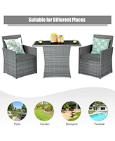 Costway 3PCS Patio Rattan Furniture Set Cushioned Sofa Armrest Garden